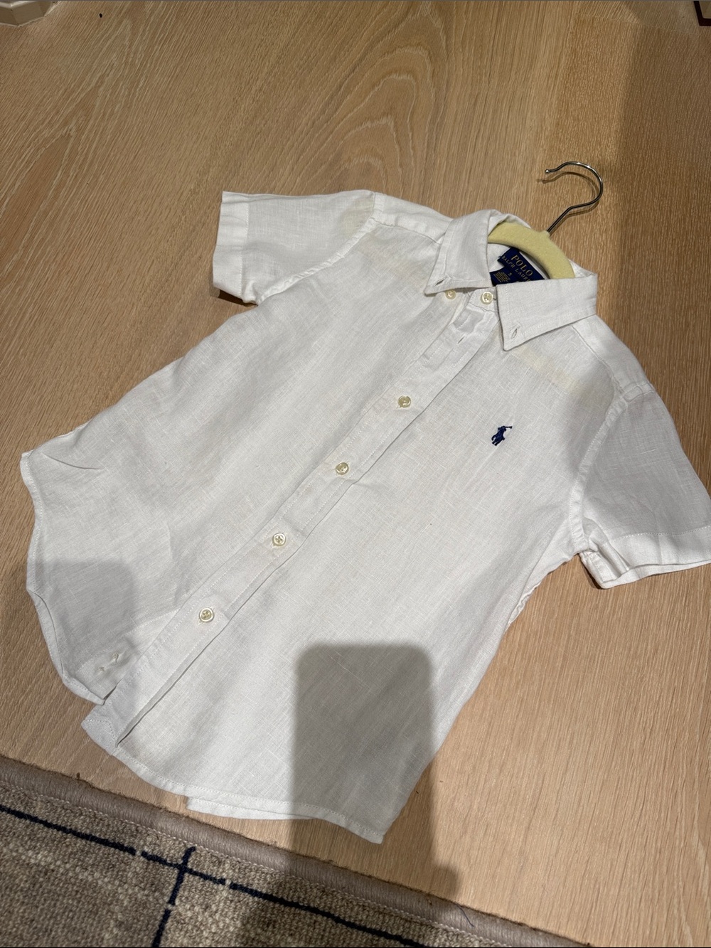 Polo by Ralph Lauren White Linen Short-Sleeve Button-Down with Navy Pony